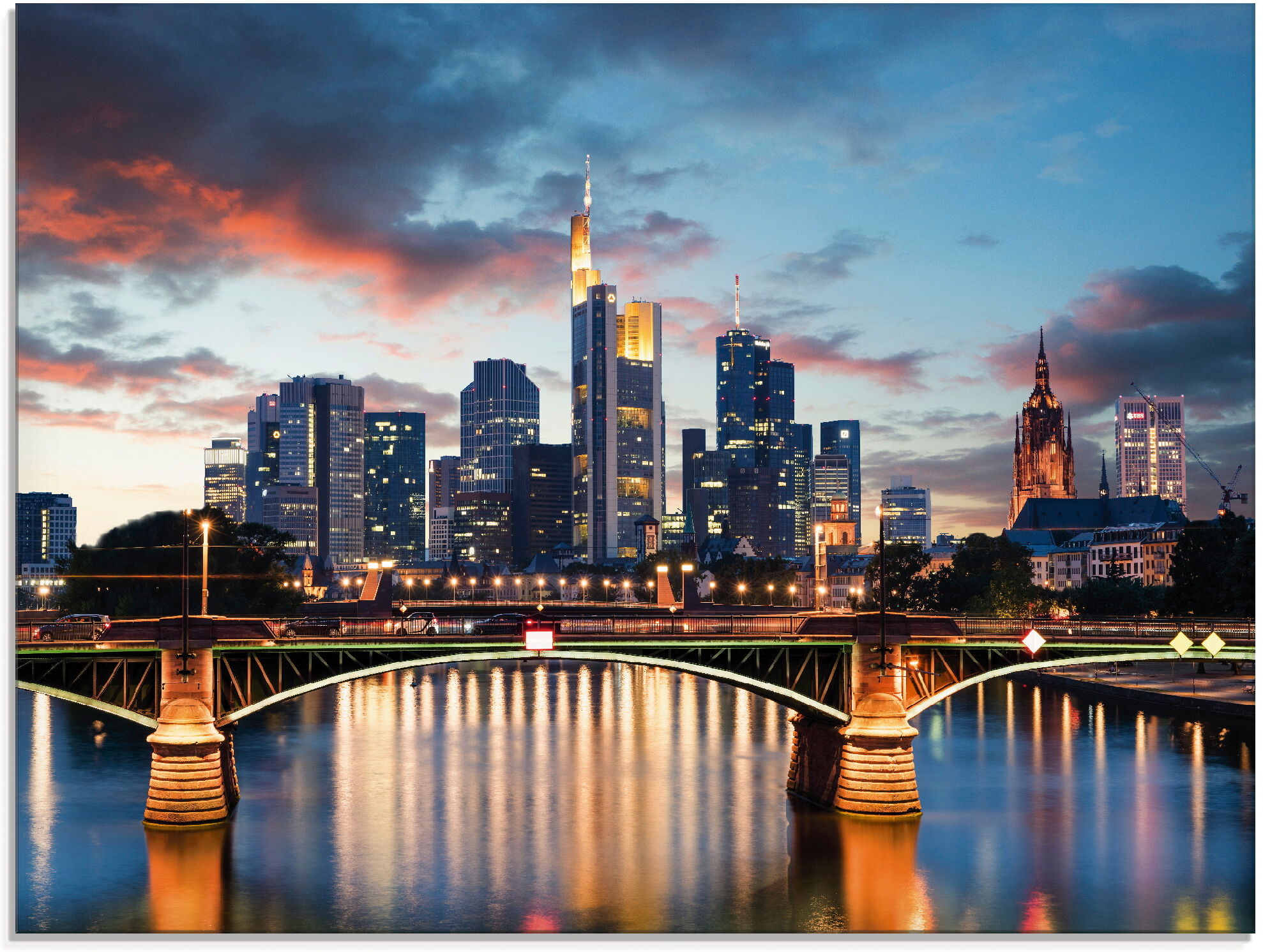 Glasbild ARTLAND "Frankfurt am Main Skyline II", blau (farbe bild(er): blau), B:60cm H:45cm, Bilder, Glasbild, in verschiedenen Grössen farbe bild(er): blau B/H/T: 60cm x 45cm, Glasbild Deutschland Querformat, 1 Stk.