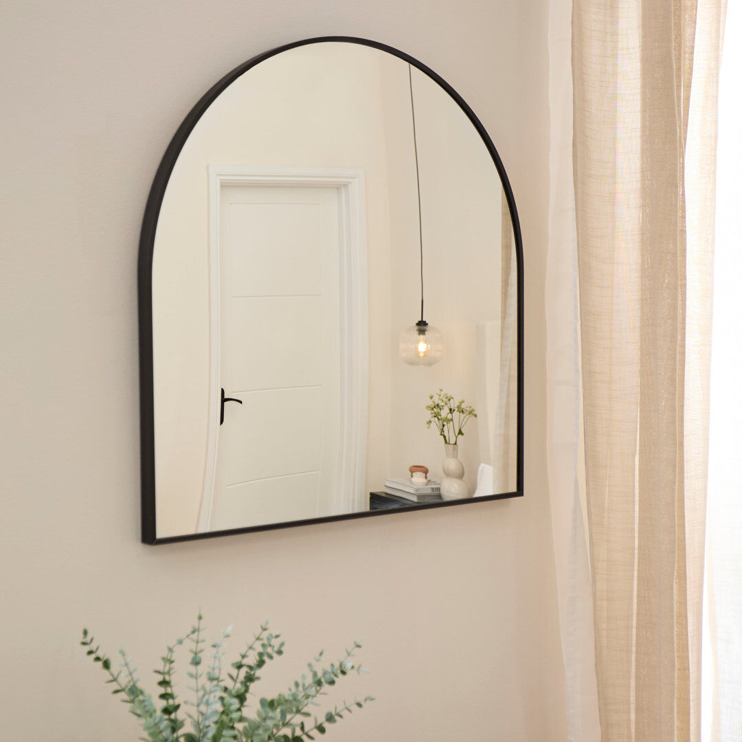 17 Stories Symari 70x70cm Arch Mirror Aluminum/Black 70cm H X 70cm W X 3cm D