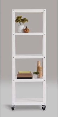 "Office Dimensions 72"" High Rolling 5 Shelf Bookcase, Industrial Metal, White"