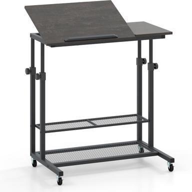 Costway Mobile Stand up Desk Height Adjustable Standing Table with Tilting Tabletop-Oak