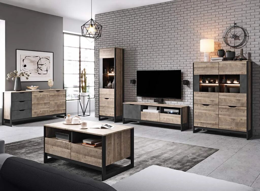 garneroarredamenti Credenza 161x79cm moderna 2 ante 3 cassetti quercia scura ossido Dable