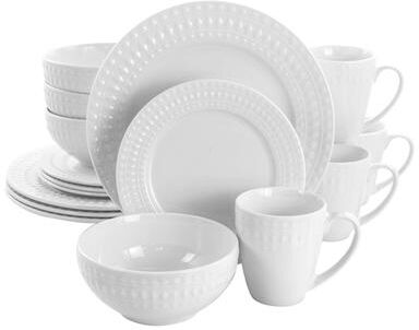 Elama Verona 16 Piece Round Porcelain Dinnerware Set in White
