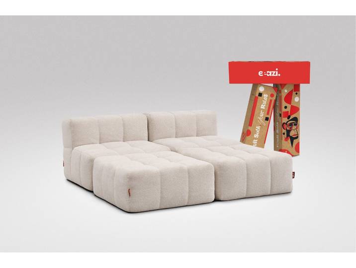 4-tlg. Modulsofa Beige – 2 Mittelteile, 2 Hocker