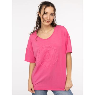 Kurzarmshirt ZWILLINGSHERZ "Oversized Shirt Stempeldruck "Moin", Damen, Gr. L/XL, pink, Web, Obermaterial: 95% Baumwolle, 5% Elasthan, bedruckt, unifarben, oversize Po-bedeckend, Rundhals, Shirts, Kurzarm, tiefer Rundhalsausschnitt, Schriftzug,...