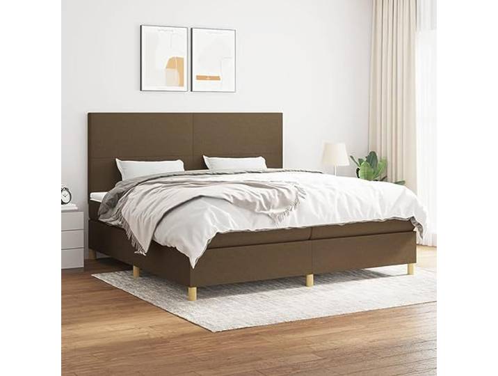 RJPLMFV Bettgestell, 200 x 200 cm, Dunkelbraun Verstellbarer Kopfteil, Taschenfederkernmatratze, mittelharte Unterstützung, atmungsaktiver Stoff