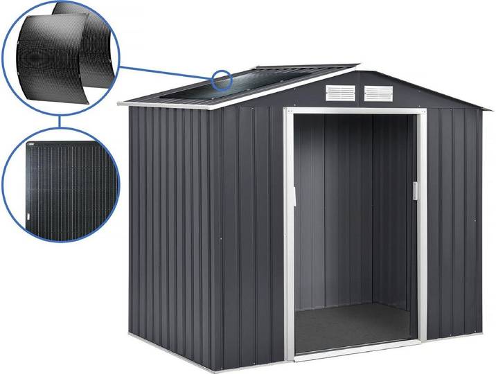 Gerätehaus aus Metall- \ Vegas\ - 2,7 m² mit Solarpaneelen - Grau
