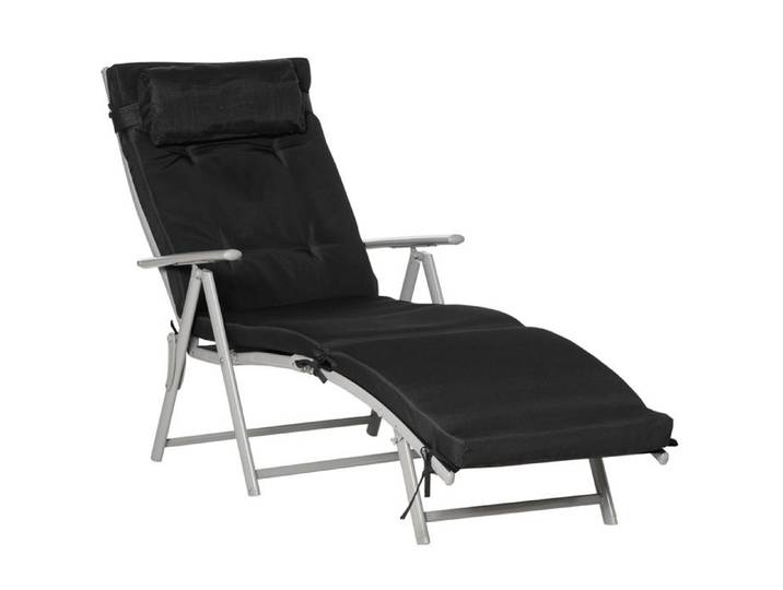 Transat Pliable 7 Positions – Résistant aux Intempéries – Coussin Inclus – Texteline+Métal – 137x63.5x100.5cm– Jardin/Balcon/Camping