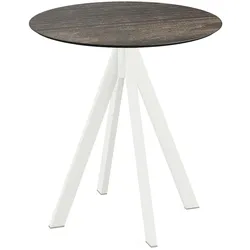 Feros Infinity Terrassentisch Weiß gestell + Riverwashed Wood HPL Ø70 cm