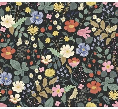 Rifle Paper Co.Strawberry Fields Black & Green Wallpaper