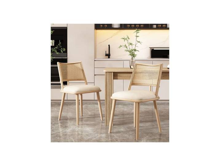 Ensemble 2 pièces dossier en rotin tressé chaise de cuisine en bambou avec dossier en simili rotin et fauteuil vintage beige