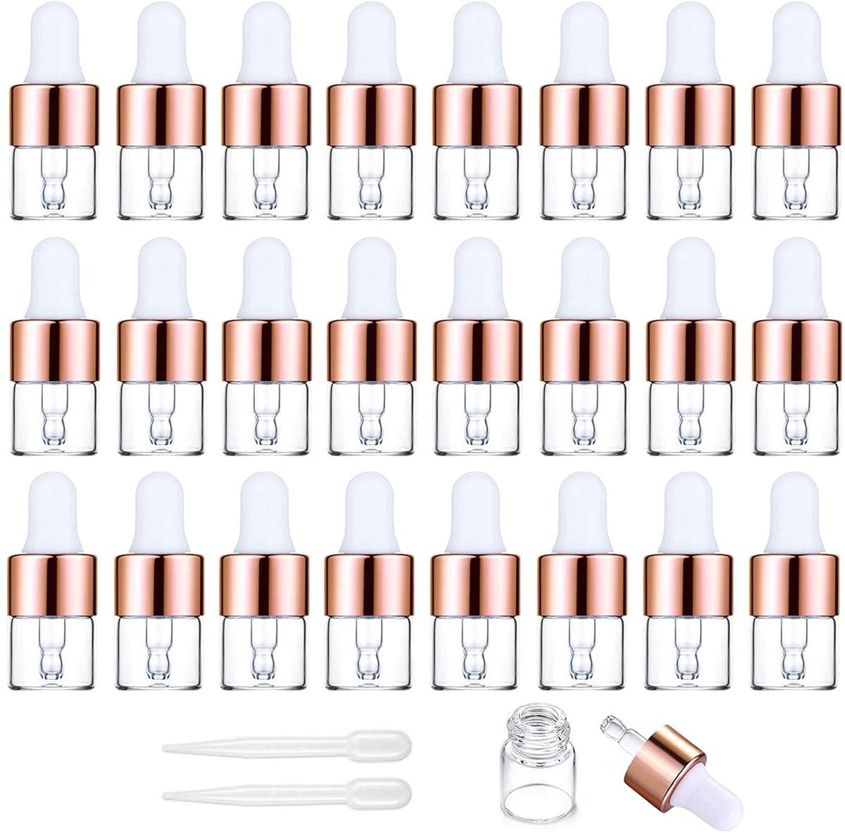 Omgoods - 24 Mini Glazen Flesjes met Druppelaar