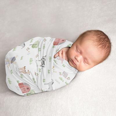 Sweet Jojo Designs Farm Animals Boy or Girl Baby Swaddle Receiving Blanket - Watercolor Farmhouse Horse Cow Sheep Pig Farm Life Gender Neutral