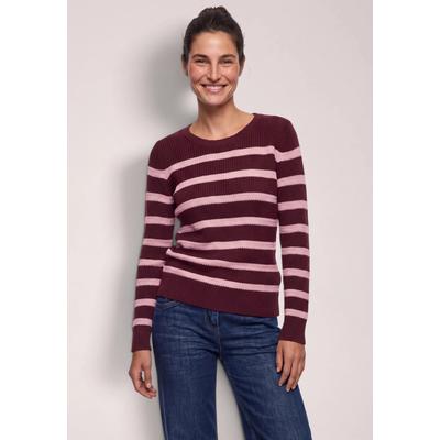 Rundhalspullover CECIL, Damen, Gr. L (42), rot wine, Web, 100% Baumwolle, gestreift, normal normal, Rundhals, Rippbündchen, Pullover Rundhalspullover, aus reiner Baumwolle
