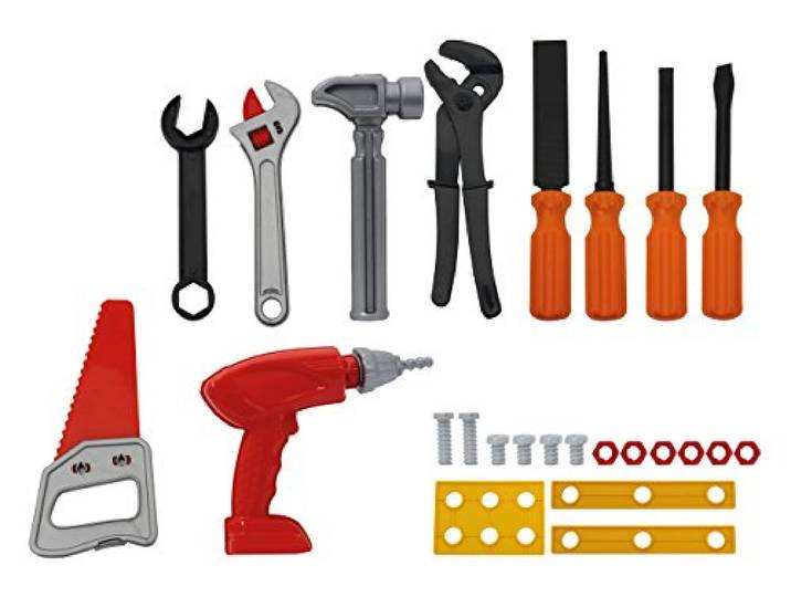 JAMARA 460260 Toolkids Gereedschapsset, 25-delig, voor kinderen om spelenderwijs verschillende gereedschappen kennen, kindvriendelijk, handig formaat, stevig kunststof