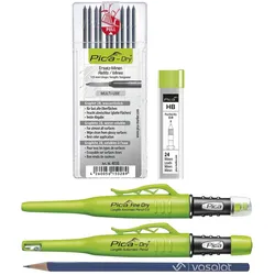 Vasalat, Bleistift, Pica Fine Dry 0.9 + Pica Dry + 10 Stück Ersatminen 2B + 24 Stück Ersatzminen HB (0.90 mm, 2B, HB)
