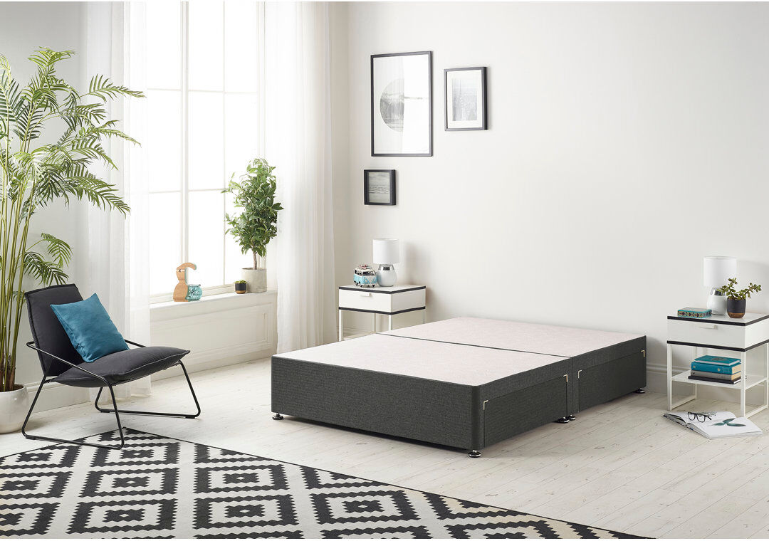 Ebern Designs Dennishia Tweed Fabric Divan Base with Drawer Options no Headboard Charcoal Single (3')