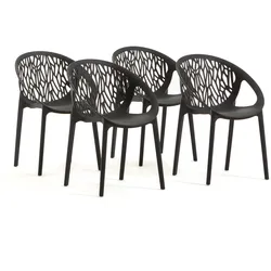 RATTATAN Set mit 4 stapelbaren Stühlen aus Polypropylen mit Glasfaser für Außenbereich und Garten, Bar, Restaurant oder Küche, modernes Design – Lara–Schwarz