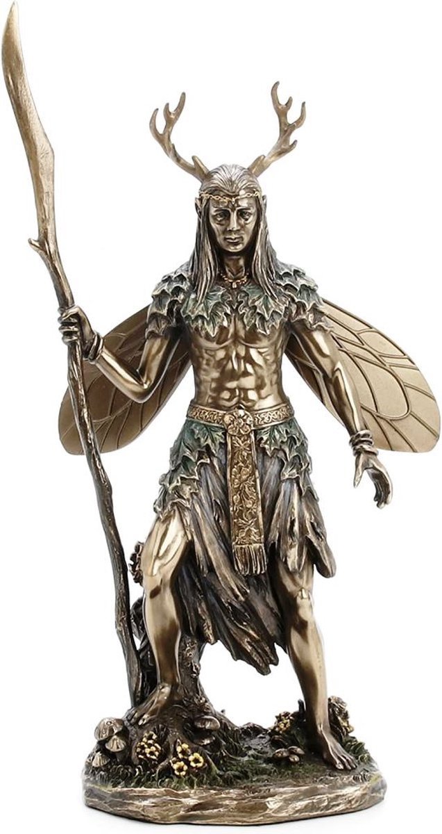 Veronese Design Keltische gevleugelde Druïde Elf met Gewei en Staf, H x B x D: 26 x 14 x 8 cm