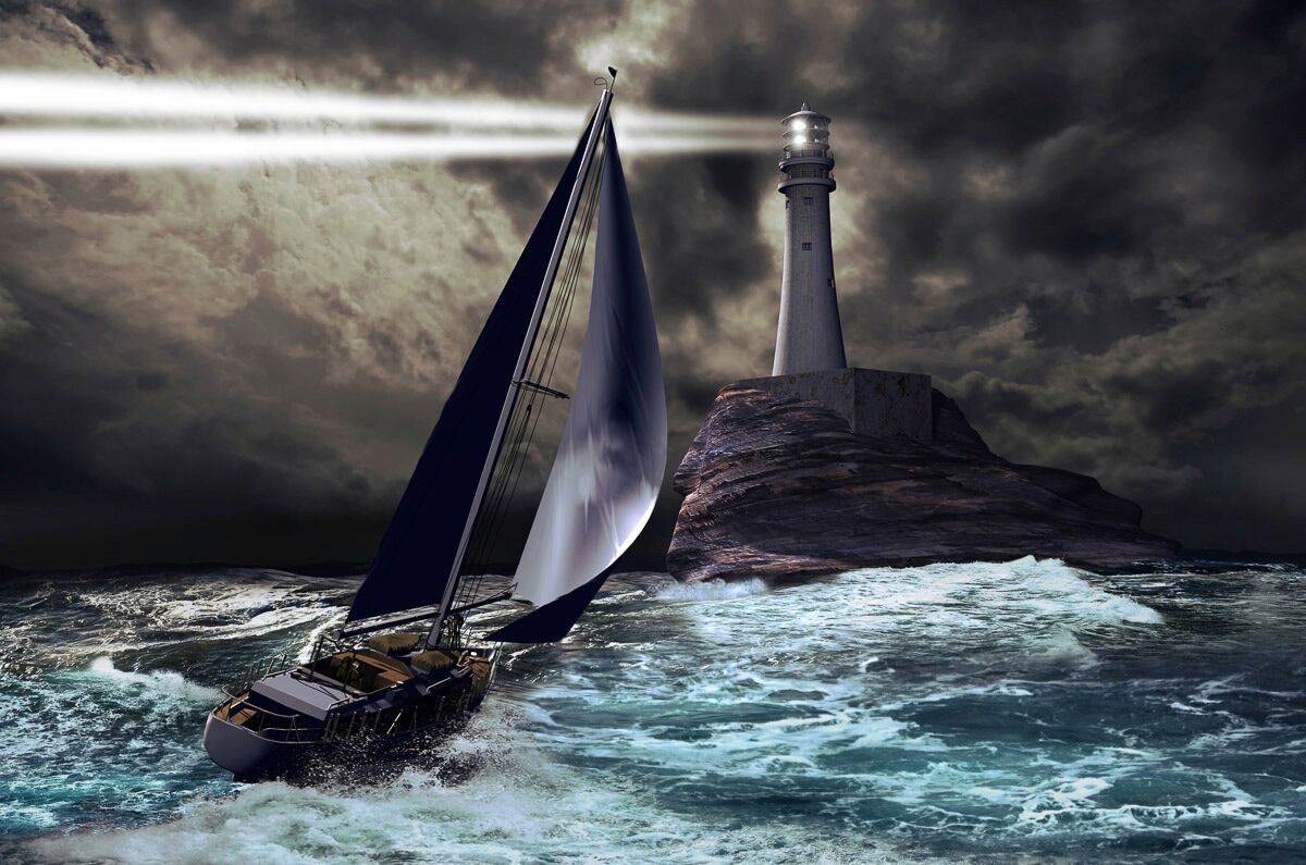 Papermoon "Schiff mit Leuchtturm" bunt B/L: 4m x 2,6m, Bahnen: 8 Stk.