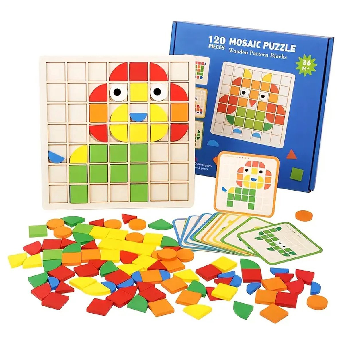 Houten 3D Mozaïek Puzzel Montessori Blokken Set met 20 Voorbeeldkaarten voor Motorische Ontwikkeling