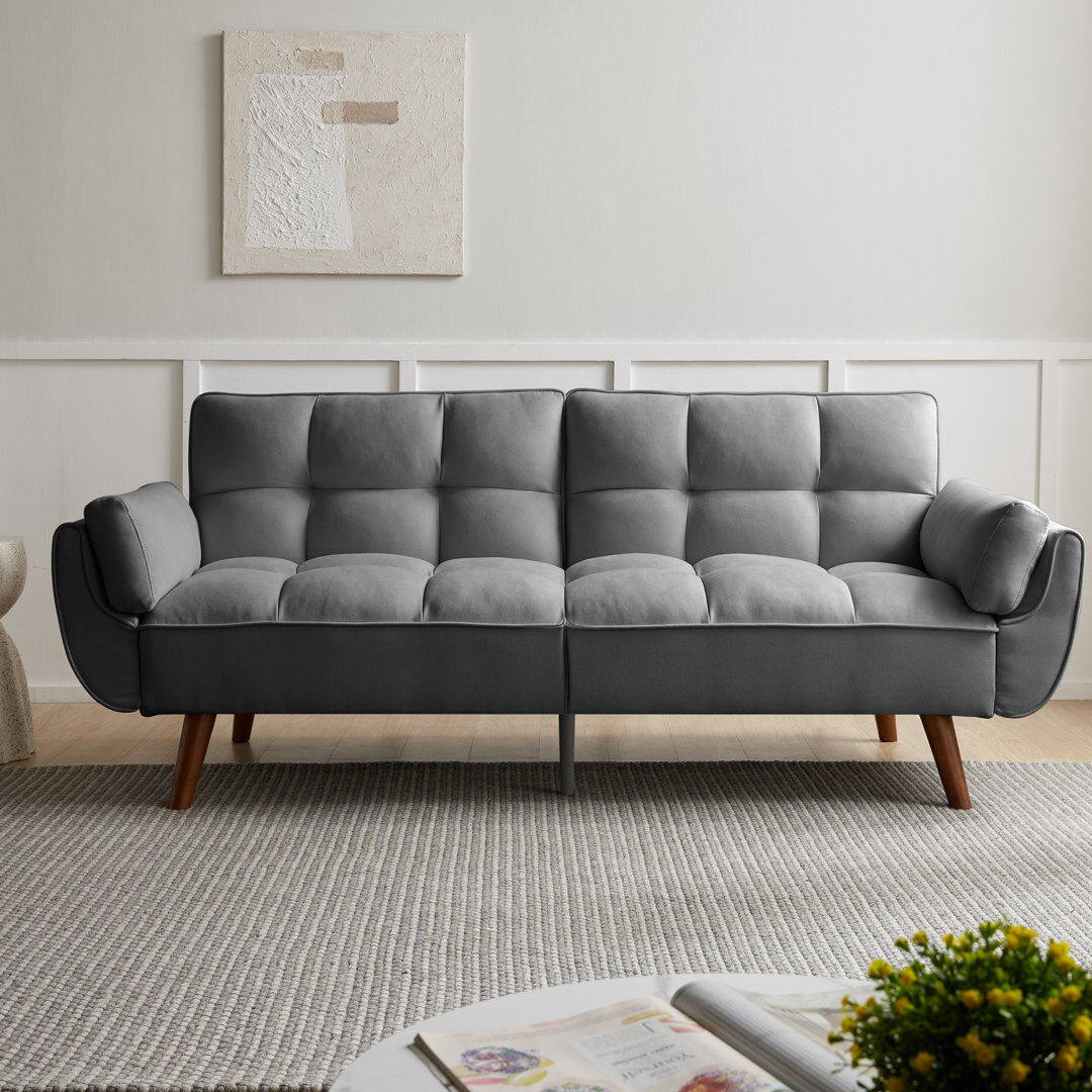 George Oliver Modern 3-Seater Fabric Sofa Bed, Convertible Futon Sofa with 3 Adjustable Angles, 180 cm Sofa Bed fo Grey 75cm H X 190cm W X 43.5cm D