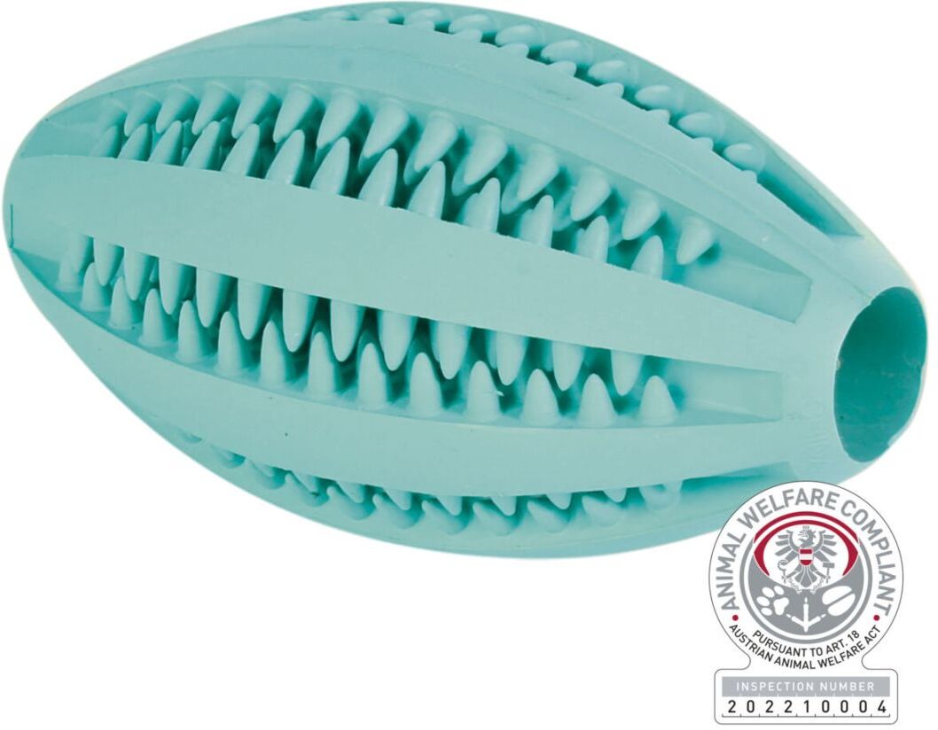 TRIXIE Denta Fun Rugby, Minzgeschmack, Naturgummi, 11 cm