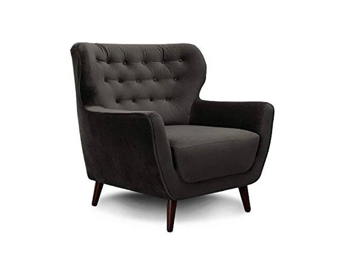 CAVADORE Sessel Abby / Retro-Polstersessel im Samt-Look mit Knopfverzierung / 87 x 89 x 88 / Samtoptik, grau