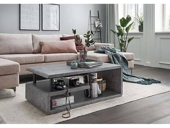 möbelando Couchtisch >5052-30.05< in Grau Stein Optik, MDF - 110x42x60cm (BxHxT)