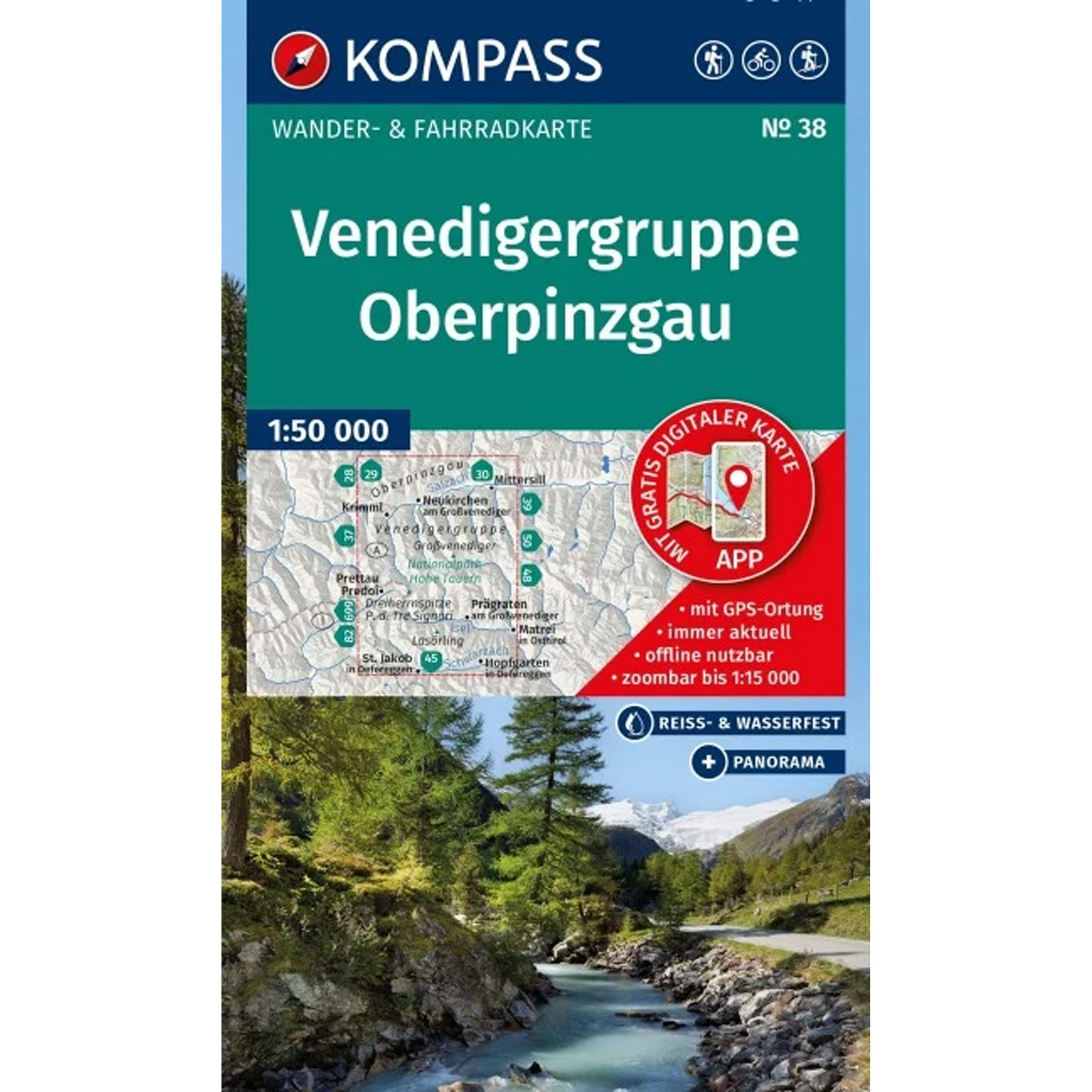 Kompass Verlag WK 38 Venedigergruppe - Oberpinzgau Topografische Karten tuerkis