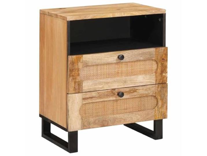 Heofavd Nachttisch Massivholz Mango 50x33x62cm 2 Schubladen