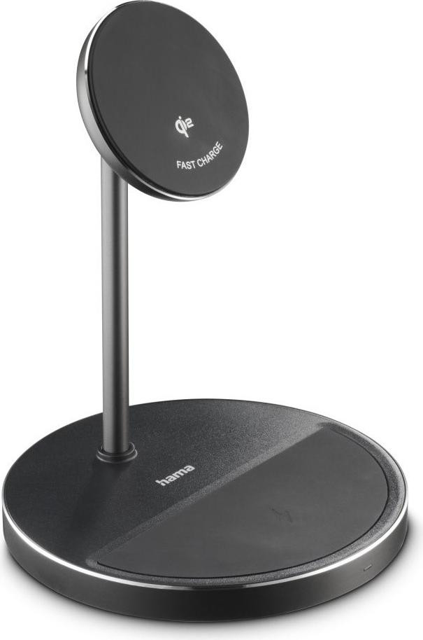 Hama 2-in-1 Draadloos Oplaadstation met Qi2 Snellader en Magnetisch Oplaadpad voor Oordopjes, 15W, Zwart