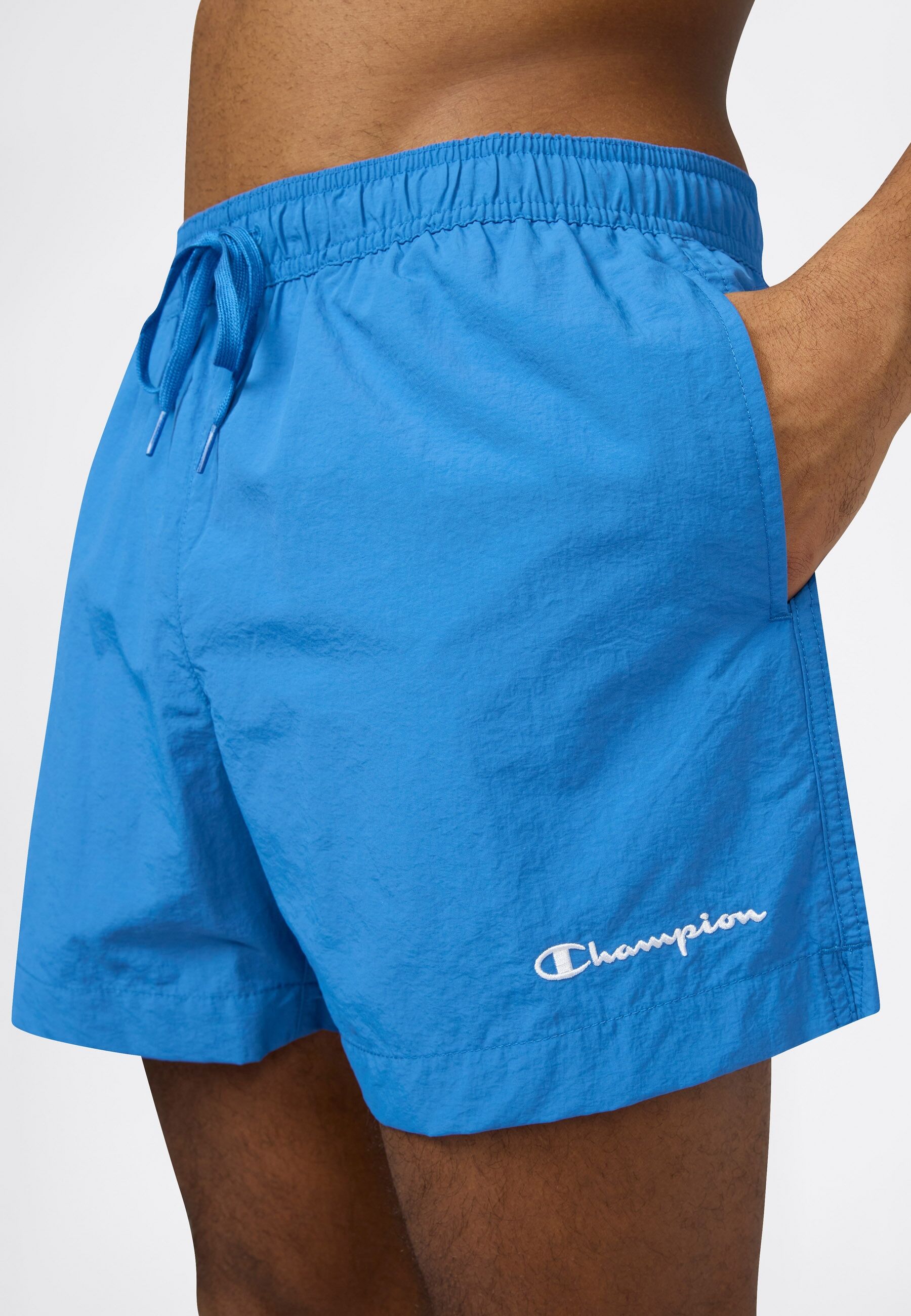 Badeshorts CHAMPION "Beachshort Standard Fit", Herren, Gr. M, N-Gr, blau (srs), Web, Polyamid, Badehosen Badeshorts, schnelltrocknendes Material, aus Polyamid, bequeme Passform srs M, N-Gr