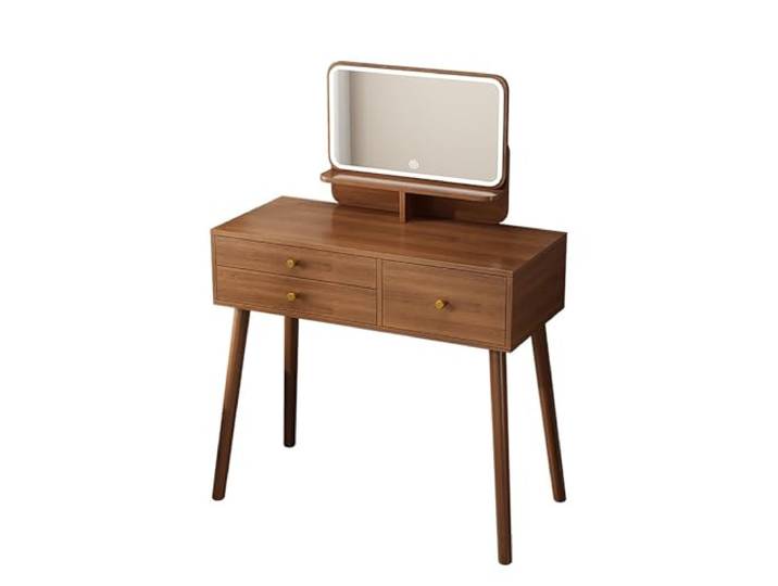 Frisiertisch aus Holz,Frisiertisch mit Spiegel,mit verstellbarem LED-Licht,Frisiertisch mit 3 Schubladen,2 Trennwänden,Frisiertisch mit Ablagefläche,moderner Frisiertisch fürs Schlafzimmer Walnut,80cm