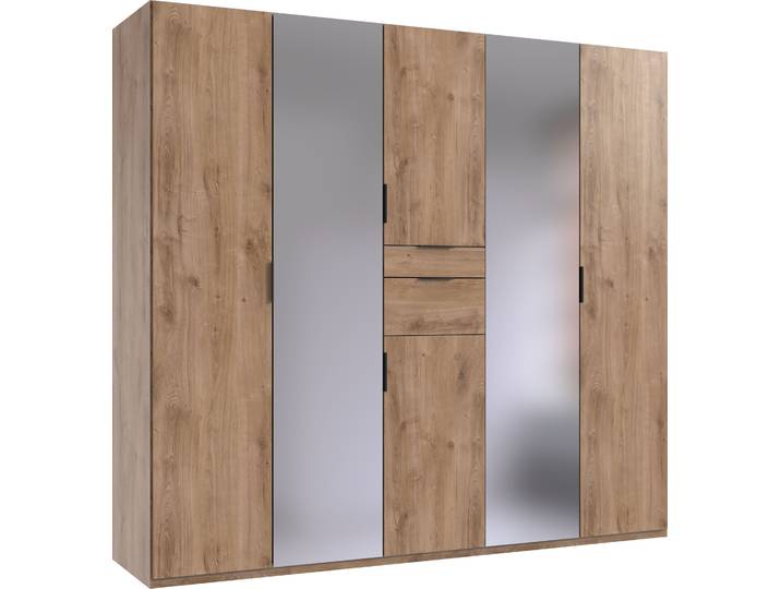 Drehtürenschrank, Spanplatte, Braune Plankeneiche, 225×208×58 cm, Mit Spiegel, WIMEX