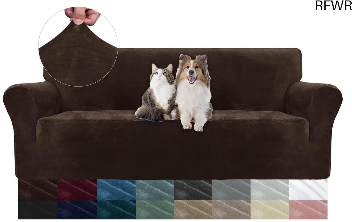 RFWR Universele Fluwelen Bankhoes voor 3 Zits - Krasbestendige Stretch Sofahoes voor Huisdieren