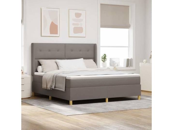 RJPLMFV Boxspringbett, Taupe, 180 x 200 cm, Stoff Verstellbarer Kopf, mittlere Matratze, goldene Füße, Holzrahmen