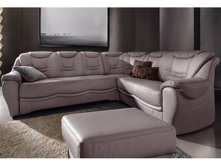 Ecksofa, Naturleder & Mikrofasern, Grau Elefant, 265×215 cm, Mit Bettfunktion, sit&more