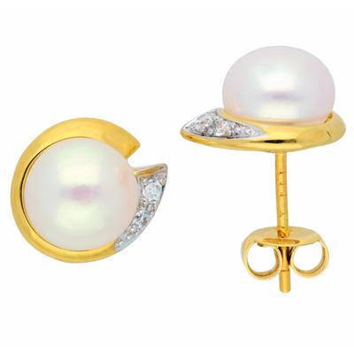 Paar Ohrstecker ADELIA´S "Perlen Ohrstecker Ohrringe 333 Gold ( 8K ) mit Zirkonia", gold (silber), Ohrringe, Damen, Damen, Gold, Goldohrringe Perle