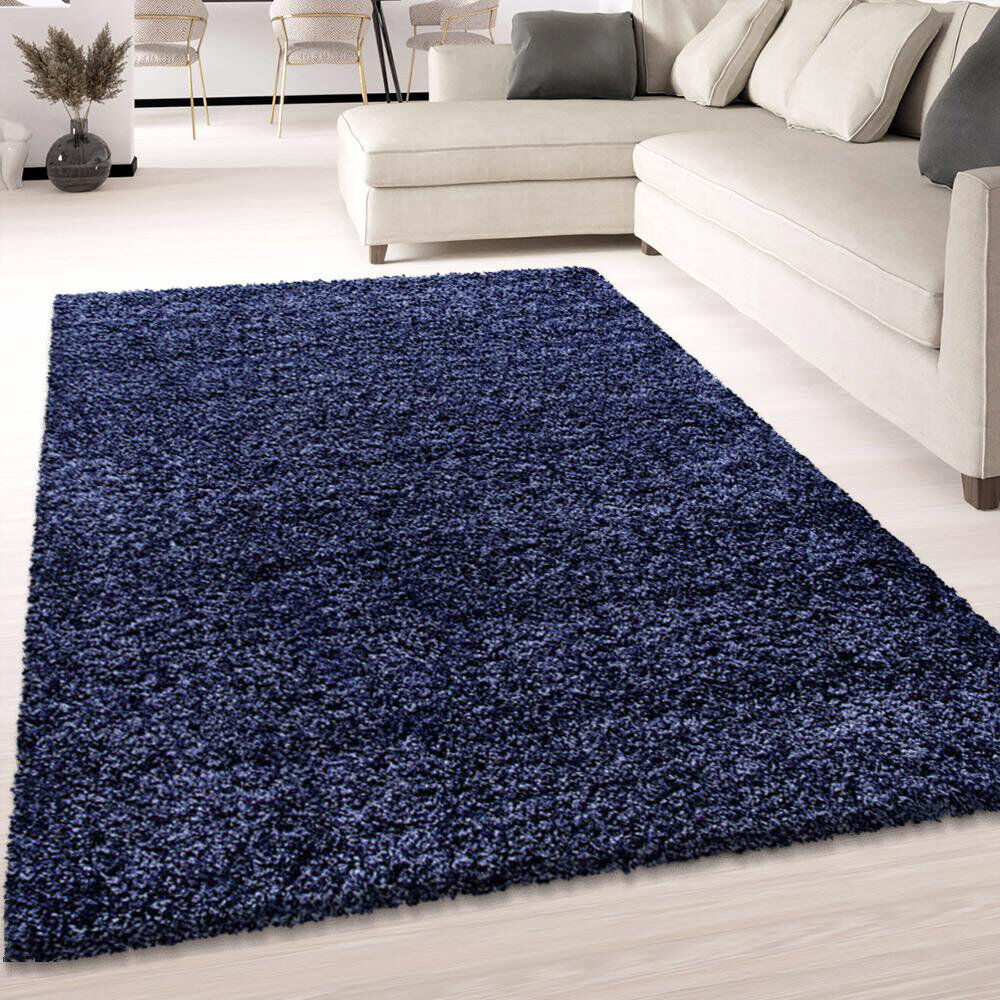 Ebern Designs Currence Shaggy Blue/Navy Rug Navy Rectangle 200cm x 290cm