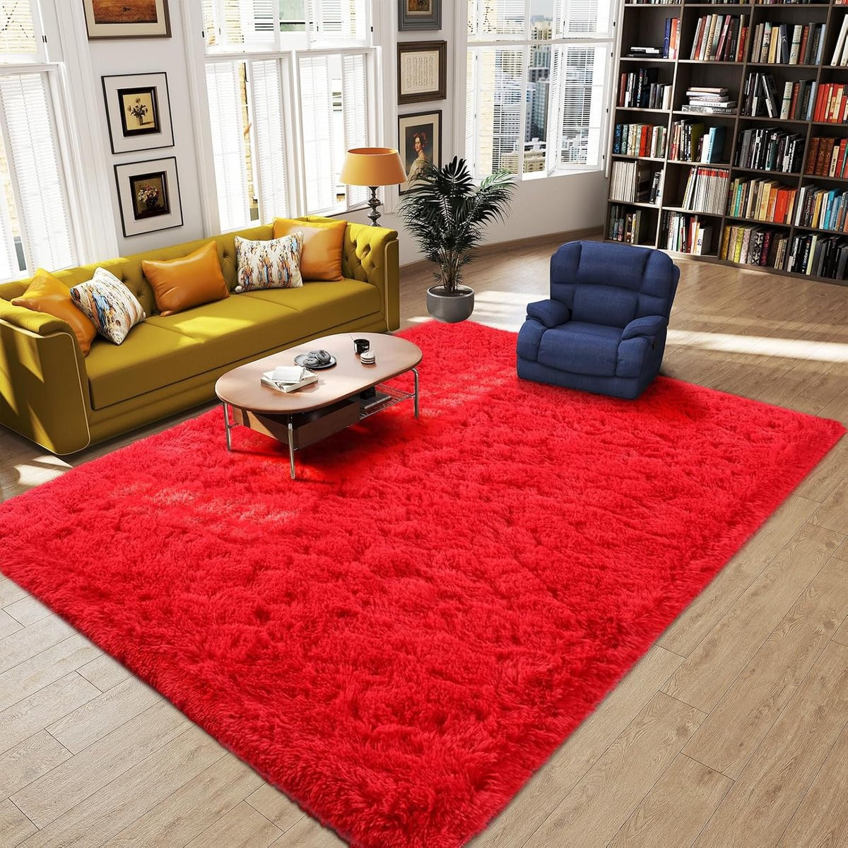 Zacht Pluche Tapijt - Hoogpolig Vloerkleed - Rood