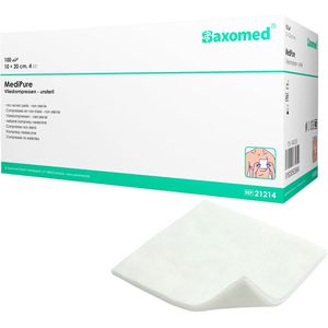 Saxomed Vlieskompressen MediPure, 4-lagig, unsteril, saugfähig, nicht haftend, 10 x 20 cm, 100 Stück