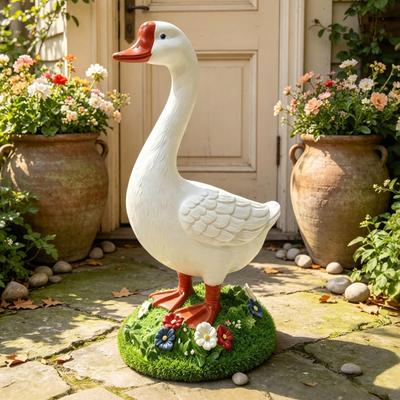 Kodotan sofa 20 Inch DIY Paintable Goose Garden Statue, Magnesia Outdoor Yard Sculpture, White Goose Farmhouse Decor for Patio Lawn