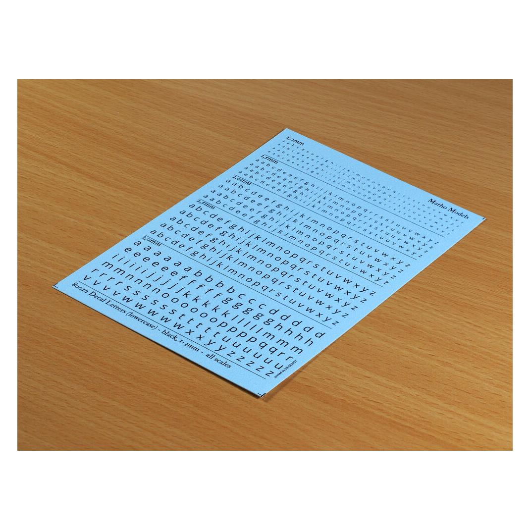 Matho Models Decal Letters (lowercase) - black, 1-3mm (80012)
