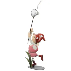 MARELIDA Dekofigur Mädchen Lili mit Schmetterlingsfänger Gartendeko Statue 50cm