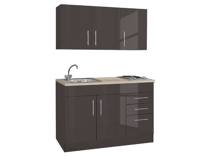 Single-Küchenzeile 120cm Grau/Hochglanz Grau/Graphit Kochplatte