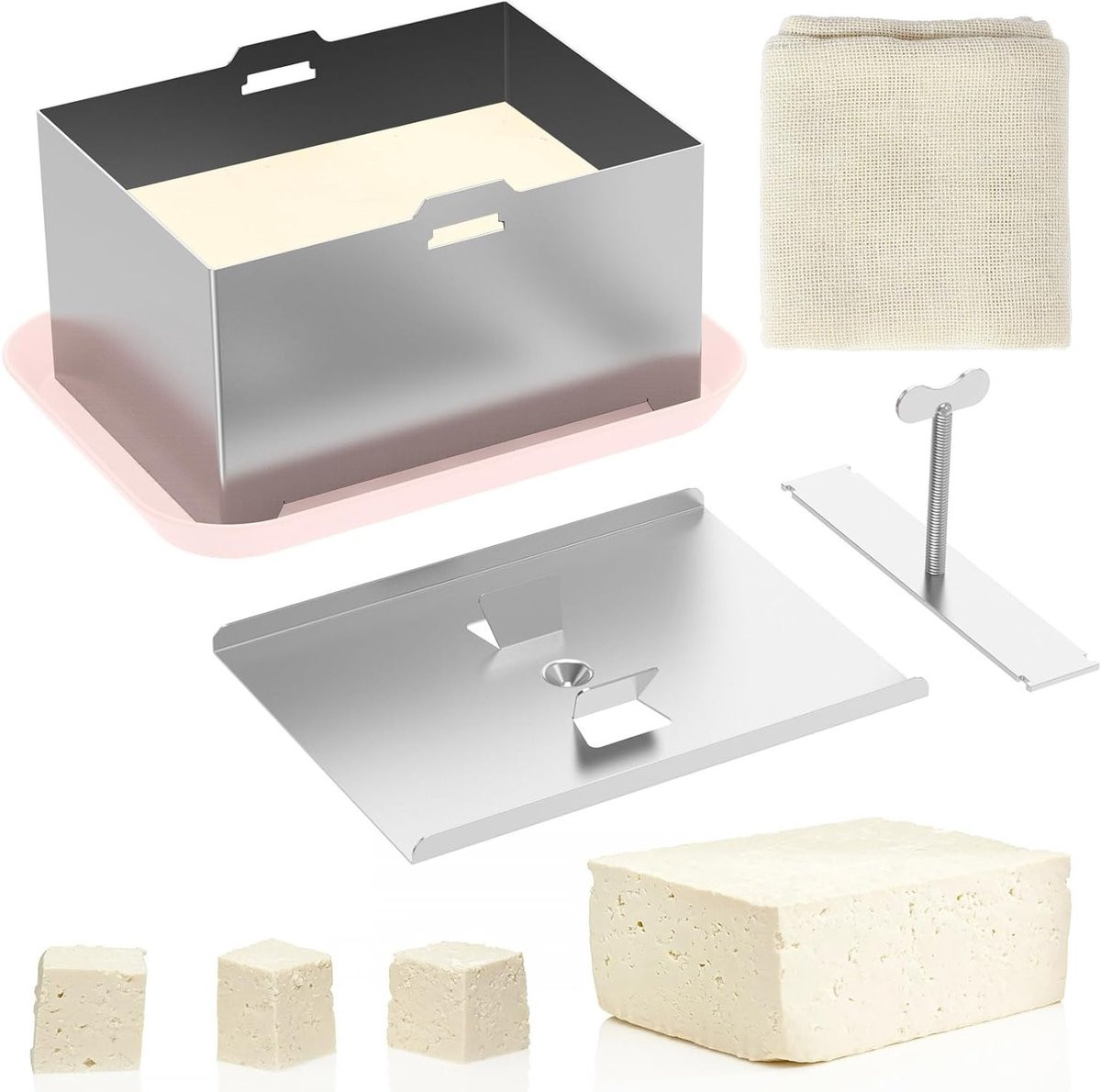 Tofu Pers Kit van RVS met Verstelbare Druk en Afvoergoot