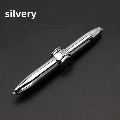 Perfect Picks Market Multifunctional LED Gyro Pen Spinner Fidget Stress Relief Toy & Ballpoint Pen Gift 1pcs Silver