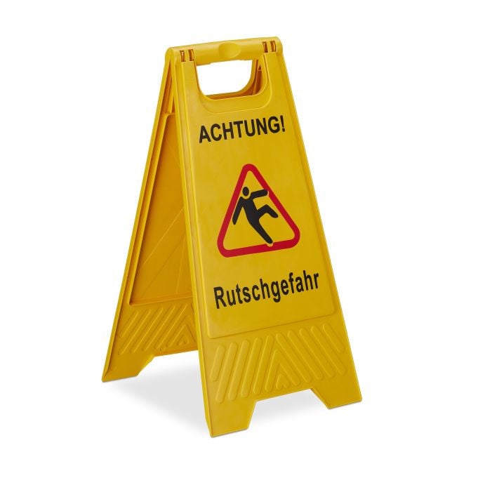 Relaxdays Set van 3 Inklapbare Waarschuwingsborden Achtung Rutschgefahr, Geel