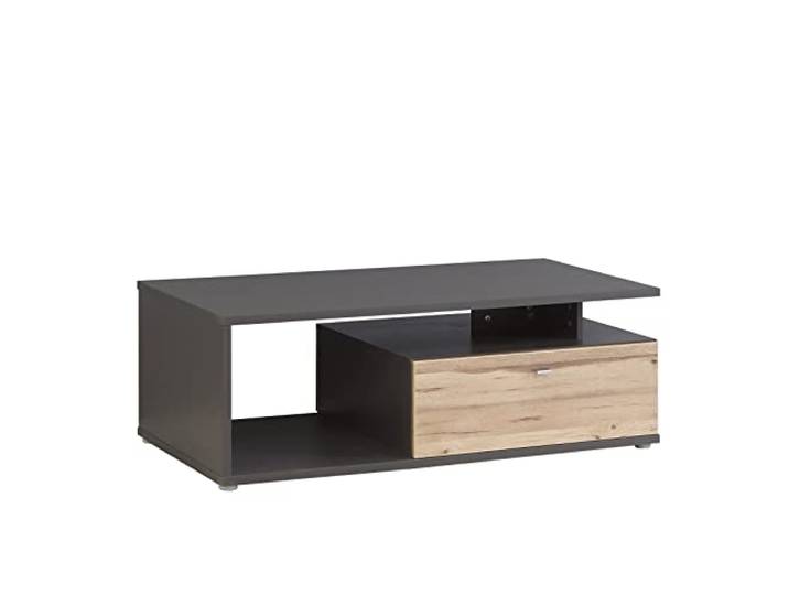 Newroom Couchtisch Grau Eiche modern Schublade Wohnzimmertisch Sofatisch grifflos, offenes Fach mit Ablageboden, zweifarbig anthrazit, Stubentisch, Couch Tisch, für kleine Wohnzimmer