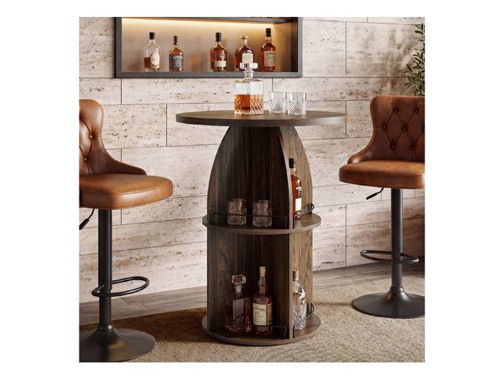Tribesigns Bartisch 95 cm Bistrotisch, 3-stöckig Stehtisch, Bistrotisch mit Ablagefächern